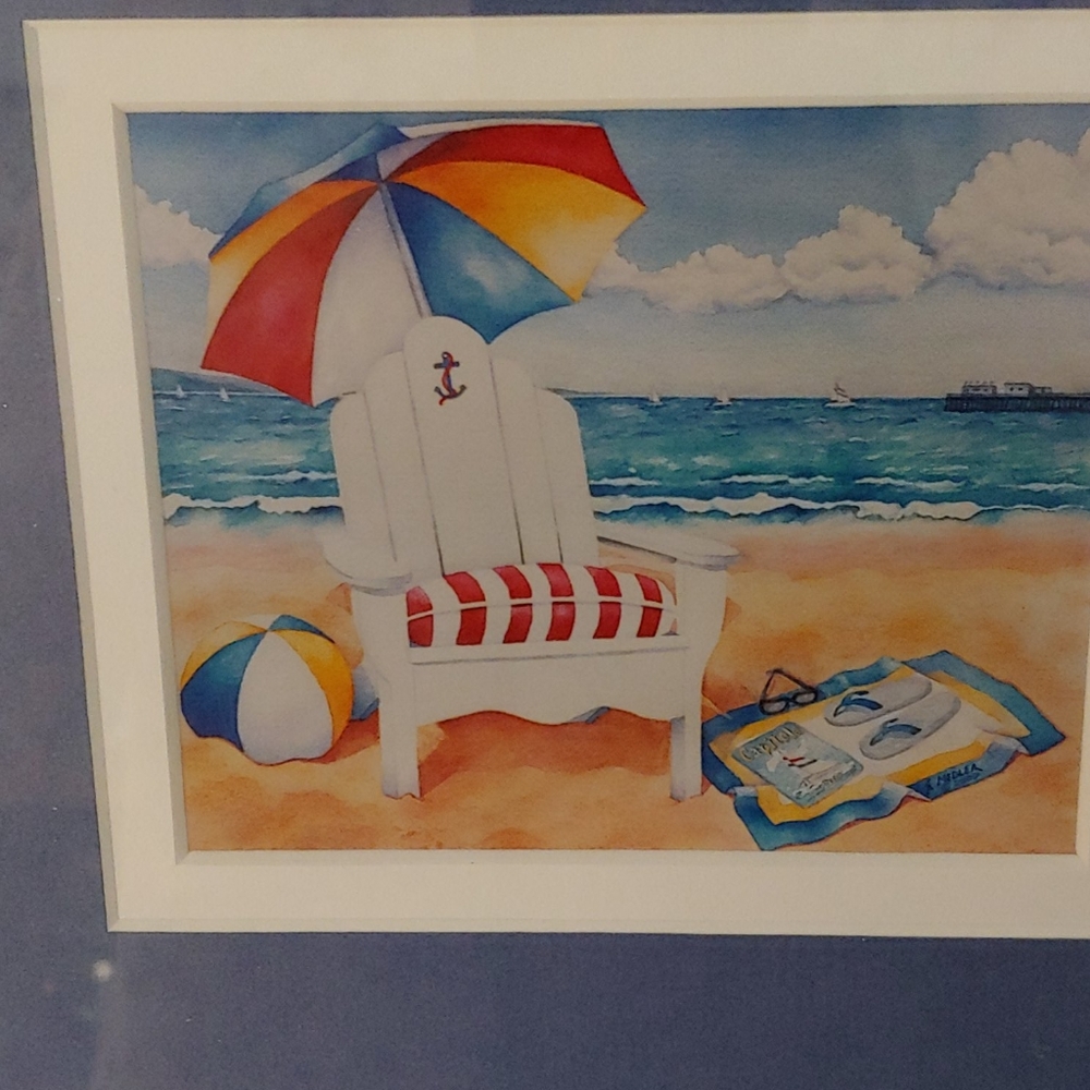 2  BEACH PRINTS white frames blue matting 10x12. No bundling.